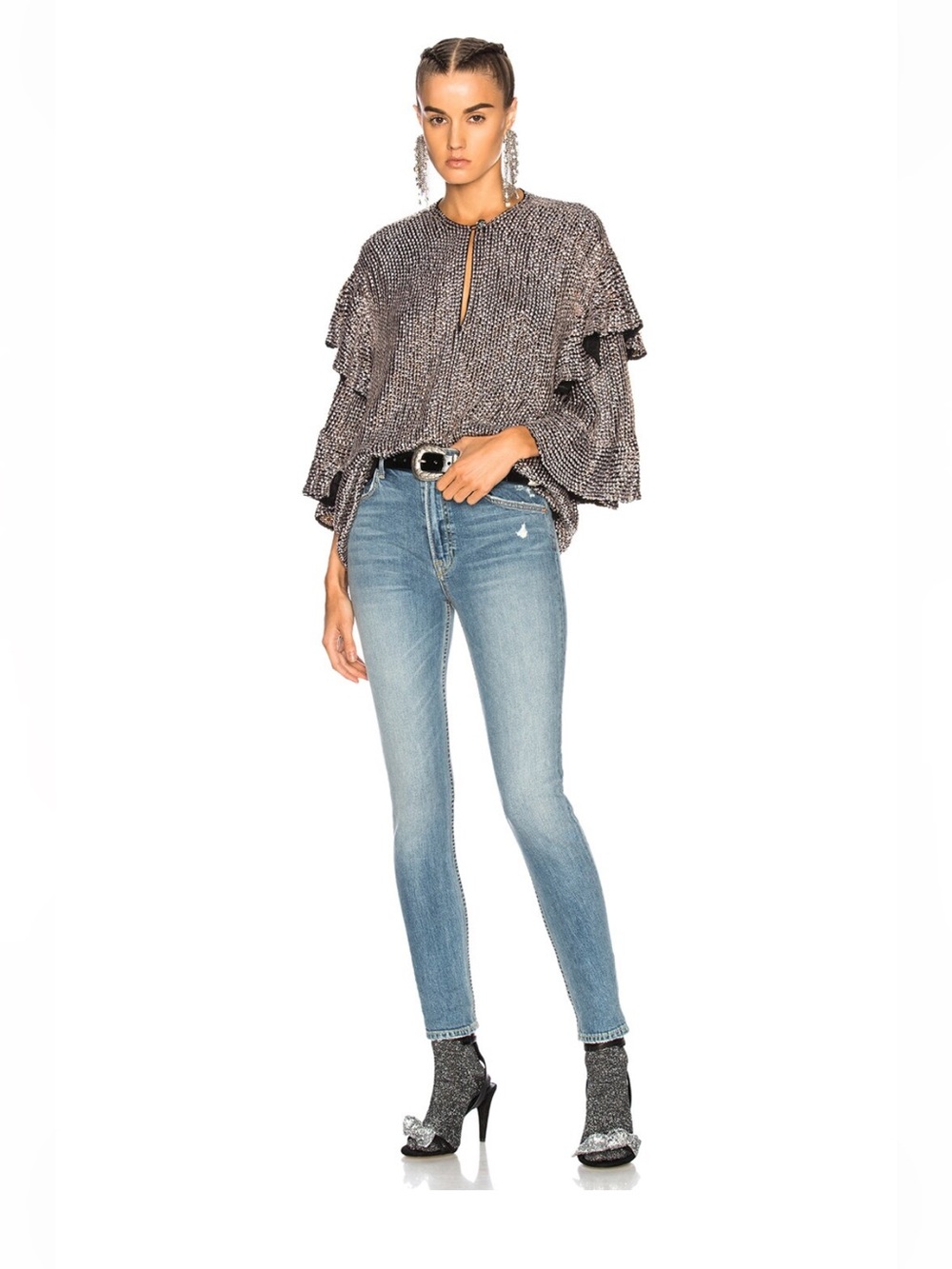 Revolve GRLFRND denim Kendall distressed skinny jeans in heart of glass wash